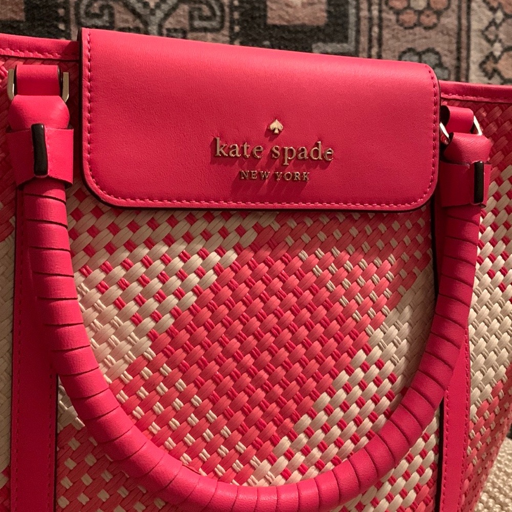 Kate Spade Vibrant Pink and Cream Checkered Tote